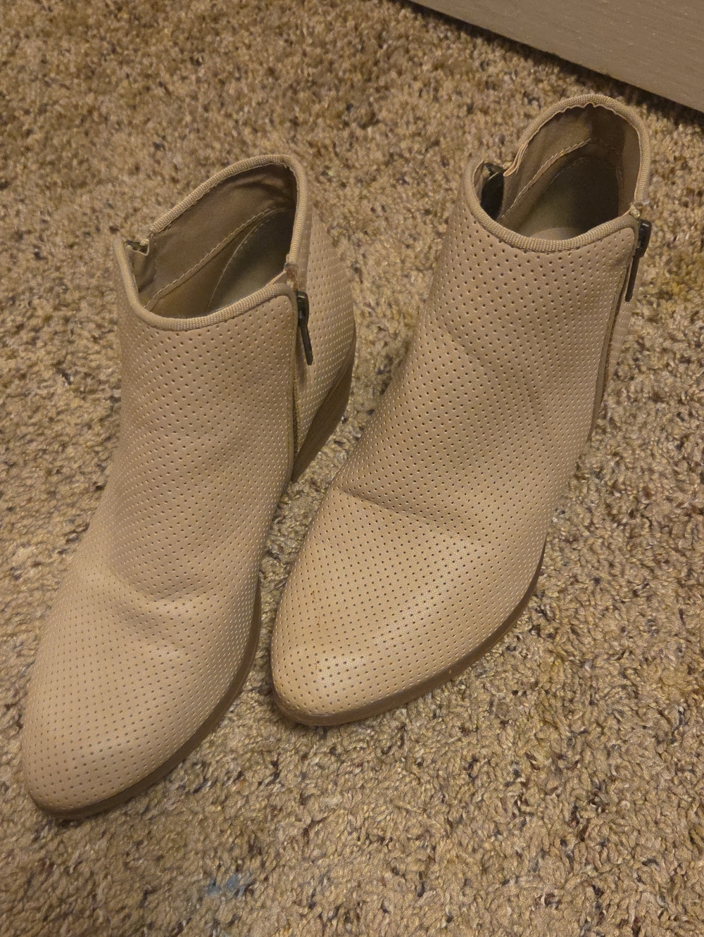 Esprit Perforated Tan Ankle Booties with Double Side Zips